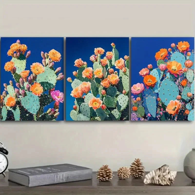 3pcs Night Cactus Blue sky Wall Art Set Canvas Framed 40x60cm - High Quality Print 100% Australian Made Wall Canvas Ready to Hang