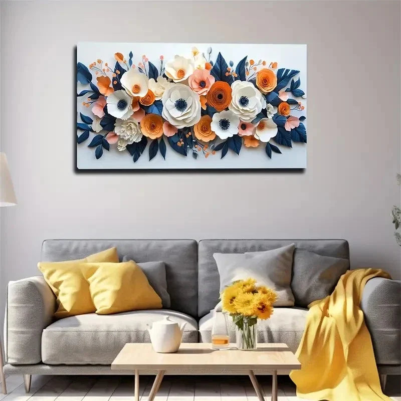 Vibrant Watercolor Flowers Wall Art canvas office home room framed 120x60cm