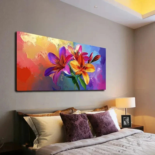 Vibrant Floral Painting Wall Art canvas office home room framed 120x60cm