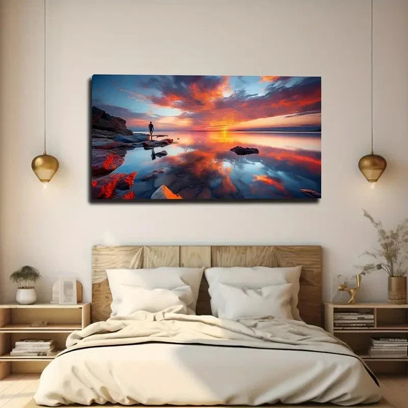Vibrant Sunset Reflection Wall Art Canvas Office Home Room Framed 120x60cm