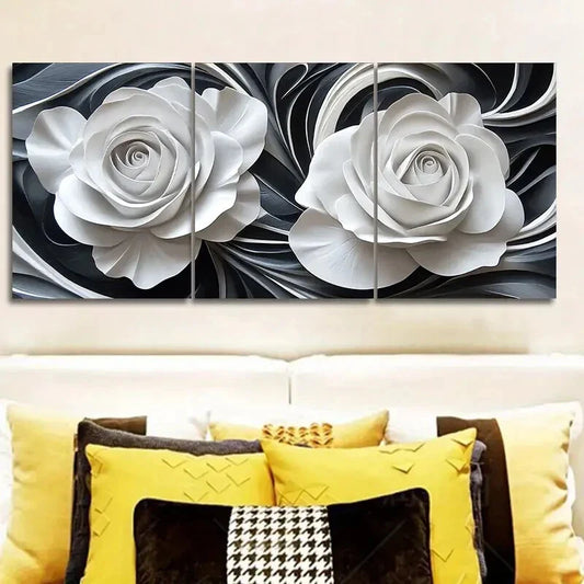 3pcs Wall Art Painting two Visual Roses Metal Print Ready to Hang Art