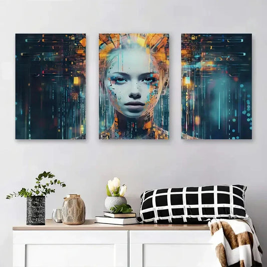 3pcs Abstract Woman Digital Glowing Metal Print Ready to Hang Art