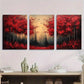 3pcs Stunning Red Forest Nature Scenery Metal Print Ready to Hang Art