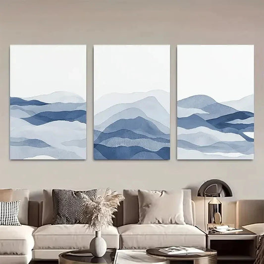 3pcs Abstract Navy Blue Painting Minimalist Poster Metal Print Ready to Hang Art