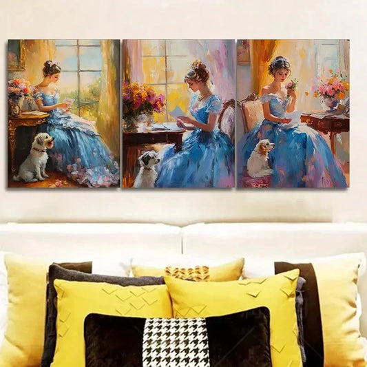 3pcs Afternoon time girl  Wall Art Set Canvas Framed 40x60cm - High Quality Print 100% Australian Made Wall Canvas Ready to Hang