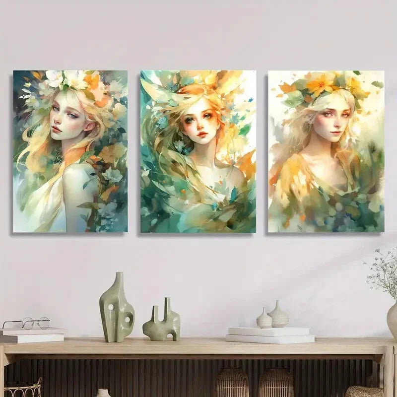 3pcs Magical elf girl water fairy Metal Print Ready to Hang Art