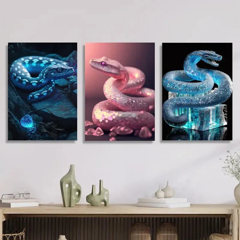 3pcs  Snake animal statue, glowing snake Metal Print Ready to Hang Art