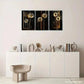 3pcs Golden Dandelions on Black Background Metal Print Ready to Hang Art