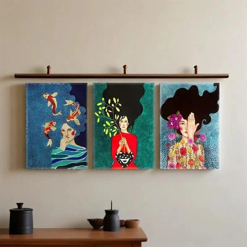 3pcs  Woman Abstract Printing, Flowers   Metal Print Ready to Hang Art