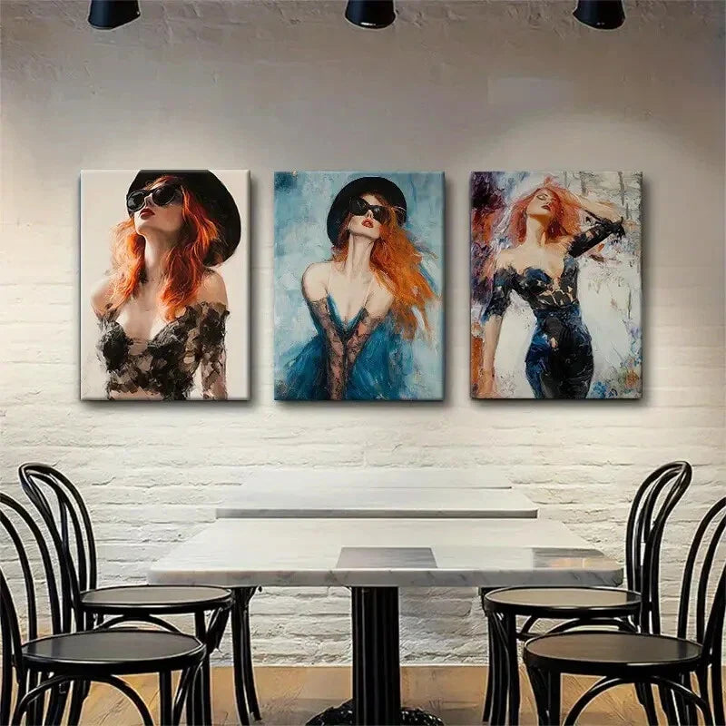 3pcs Elegant Fashionista Stylish Woman Perfect Wall Art Set Canvas Framed 40x60cm - High Quality Print 100% Australian Made Wall Canvas Ready to Hang