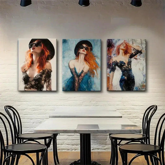 3pcs Elegant Fashionista Stylish Woman Perfect Wall Art Set Canvas Framed 40x60cm - High Quality Print 100% Australian Made Wall Canvas Ready to Hang
