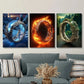 3pcs Fantasy blue ring, burning fire ring,  Metal Print Ready to Hang Art