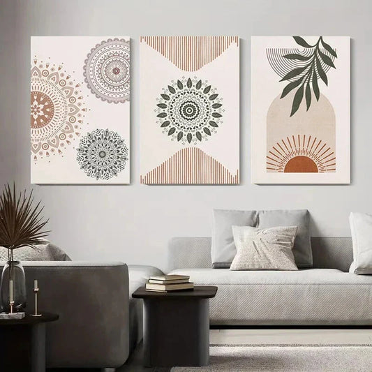 3pcs Abstract Mandala Geometric and Floral Metal Print Ready to Hang Art