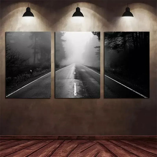 3pcs Photo of An Empty Road in The Forest Canvas Framed 40x60cm - High Quality Print 100% Australian Made Wall Canvas Ready to Hang
