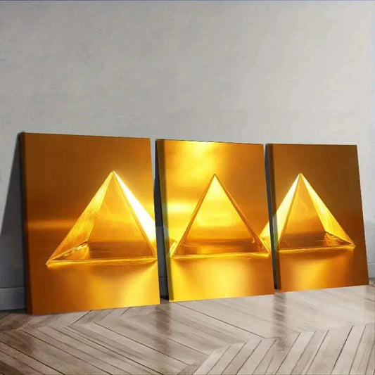 3pcs  Yellow Triangle Design  Wall Art Set Canvas Framed 40x60cm - High Quality Print 100% Australian Made Wall Canvas Ready to Hang