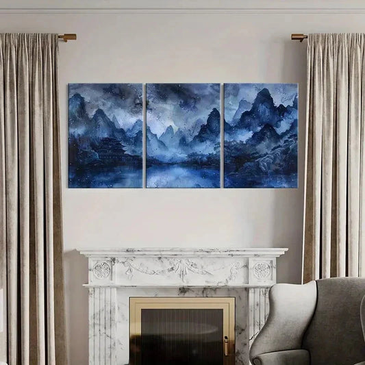 3pcs Retro Chinese Traditional Architecture Metal Print Ready to Hang Art