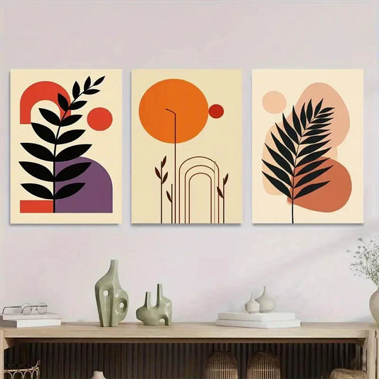 3pcs Vibrant Geometric & Botanical Design Metal Print Ready to Hang Art