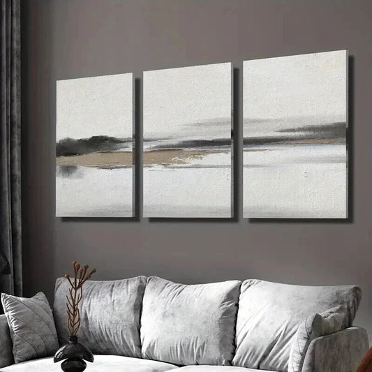 3pcs Misty Beige Landscape Painting Wall Art Set Canvas Framed 40x60cm - High Quality Print 100% Australian Made Wall Canvas Ready to Hang