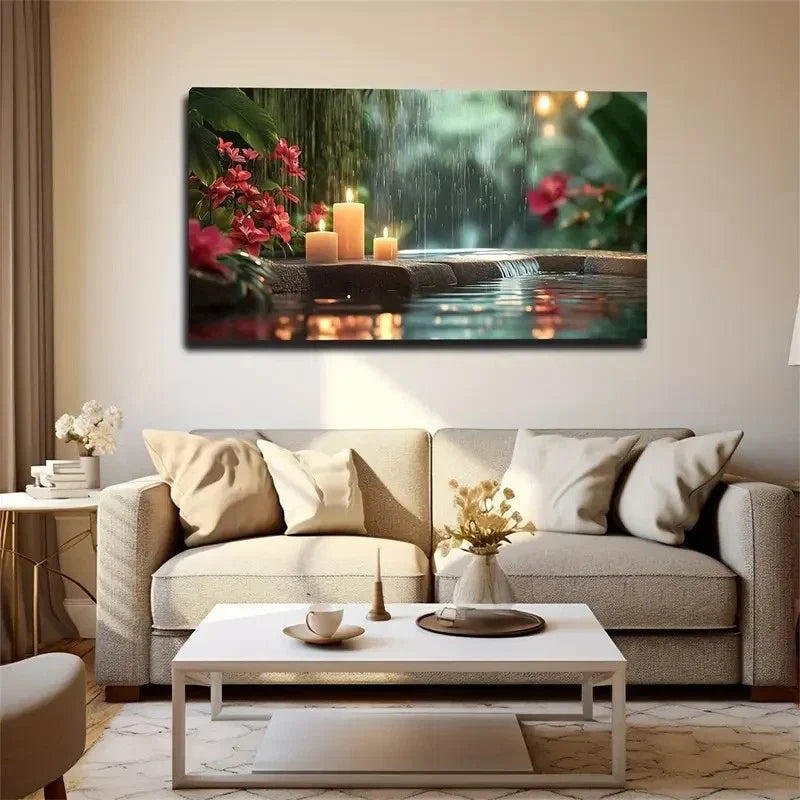 Serene Zen Garden With Burning Wall Art Canvas Office Home Room Framed 120x60cm