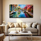 Water City Warm Small Boat Wall Art Canvas Office Home Room Framed 80x45cm