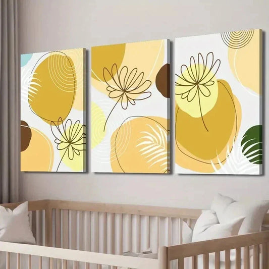 3pcs Simple Watercolor Style Shapes And Flowers Wall Art Set Canvas Framed 40x60cm - High Quality Print 100% Australian Made Wall Canvas Ready to Hang