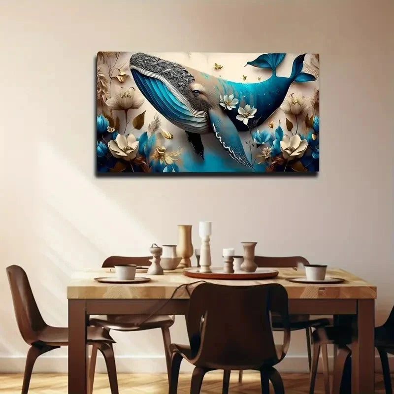 Blue And Golden Accents Wall Art Canvas Office Home Room Framed 80x45cm