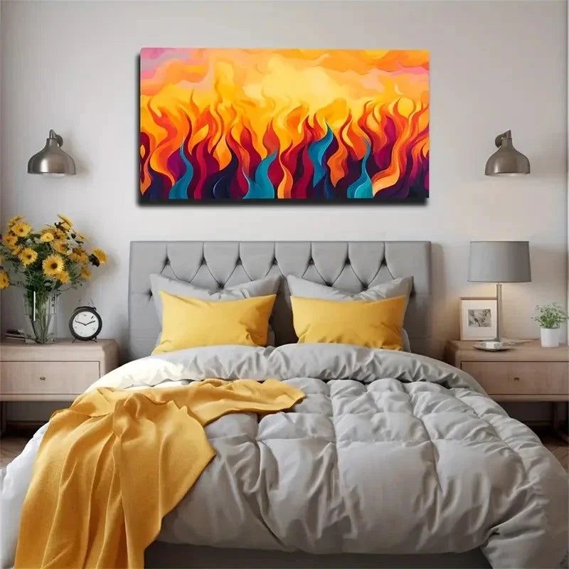 Vibrant Abstract Flame Modern Wall Art Canvas Office Home Room Framed 120x60cm