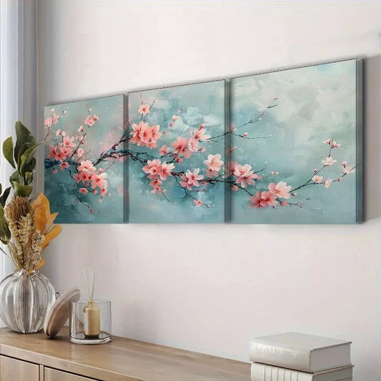 3pcs Cherry Tree Flowers Nature Wall Art Set Canvas Framed 40x60cm - High Quality Print 100% Australian Made Wall Canvas Ready to Hang
