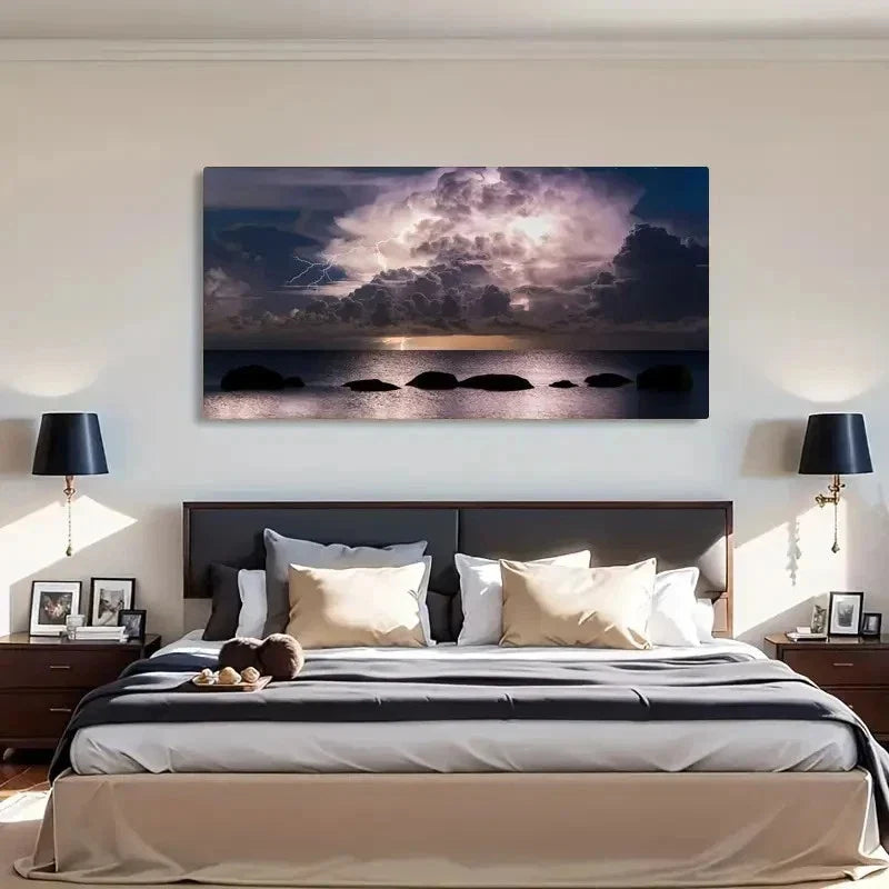 Seaside Storm Clouds Décor Wall Art Canvas Office Home Room Framed 120x60cm