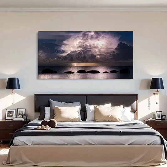 Seaside Storm Clouds Décor Wall Art Canvas Office Home Room Framed 120x60cm