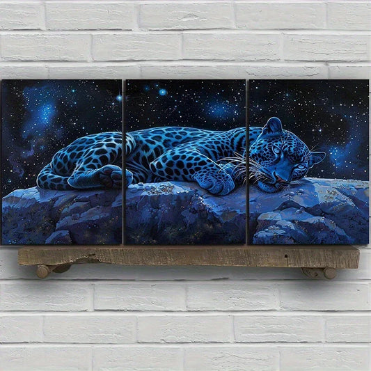 3pcs Jaguar Leopard Starry Night Sky Metal Print Ready to Hang Art