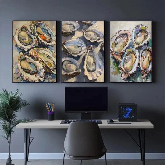3pcs Artistic Accent Featuring Oyster Abstract Metal Print Ready to Hang Art