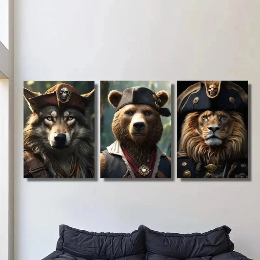 3pcs Animal pirate crew, animal pirates, ancient Metal Print Ready to Hang Art