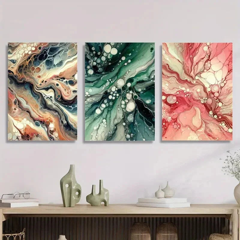 3pcs Abstract fluid texture art, marble  Metal Print Ready to Hang Art