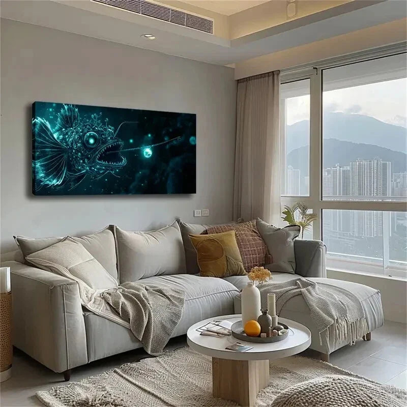Deep-Sea Fish With A Big Mouth Wall Art Canvas Office Home Room Framed 120x60cm