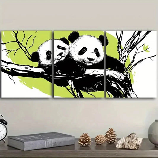 3pcs Cute panda family Metal Print Ready to Hang Art