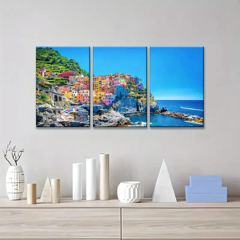 3pcs  Traditional Port Mediterranean Sea Cinque  Metal Print Ready to Hang Art