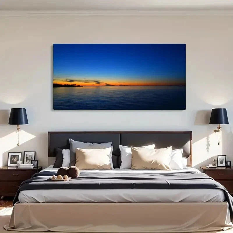 Sea Skyline Sunset Natural Wall Art Canvas Office Home Room Framed 120x60cm