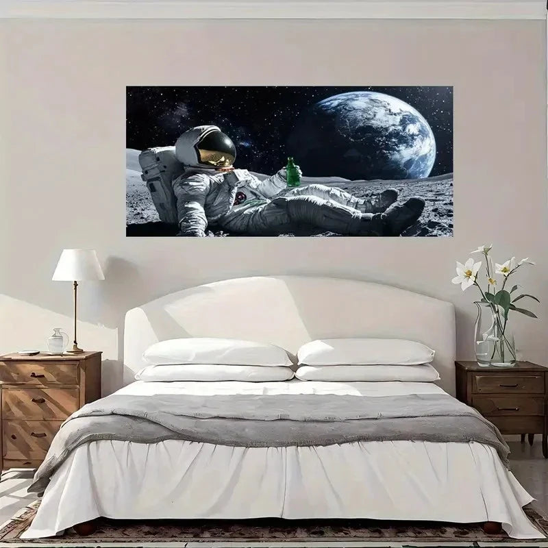 Astronaut On Moon Wall Art Canvas Office Home Room Framed 120x60cm