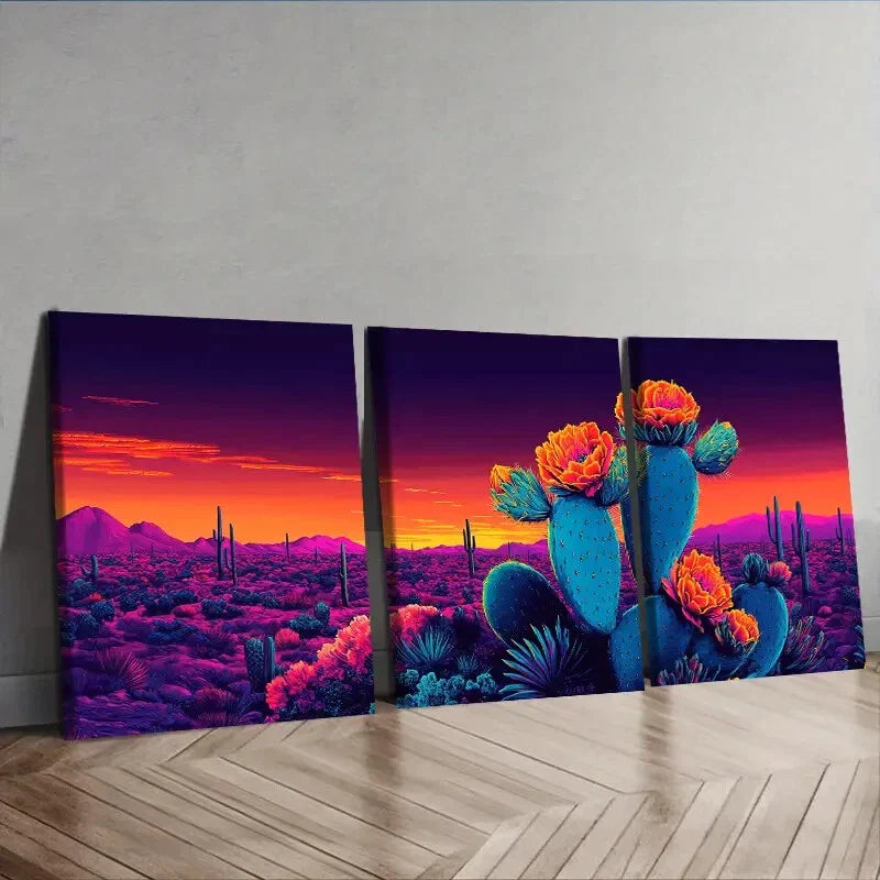 3pcs Surreal cactus, Wall Art Set Canvas Framed 40x60cm - High Quality Print 100% Australian Made Wall Canvas Ready to Hang