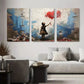 3pcs Vibrant Blue, Red & Yellow Accents Digital Metal Print Ready to Hang Art