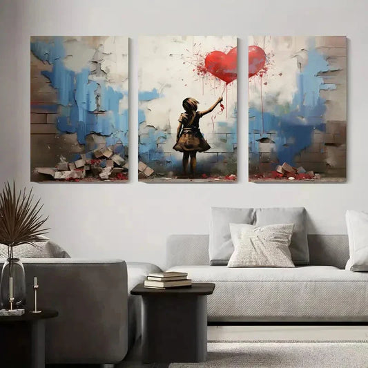 3pcs Vibrant Blue, Red & Yellow Accents Digital Metal Print Ready to Hang Art