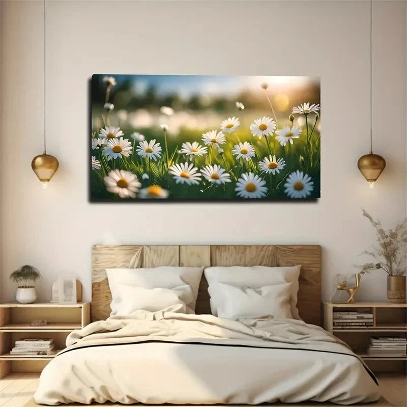 Vibrant Sunny Field Wall Art Canvas Office Home Room Framed 80x45cm