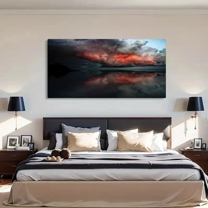 Stormy Red Clouds Seaside Land Wall Art Canvas Office Home Room Framed 120x60cm