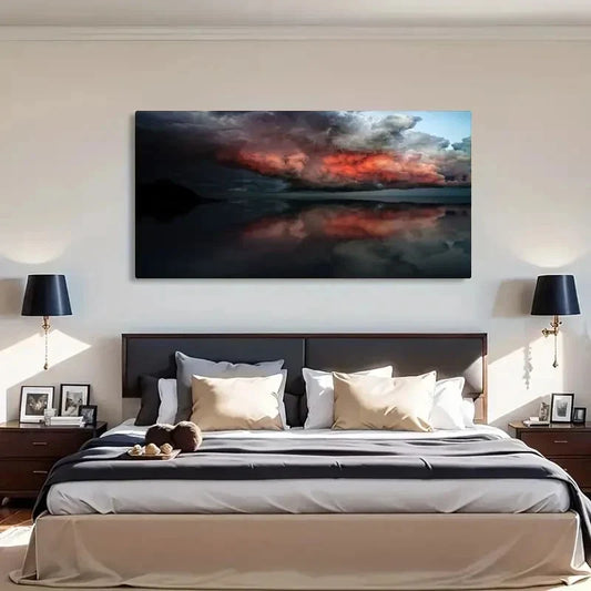 Stormy Red Clouds Seaside Land Wall Art Canvas Office Home Room Framed 120x60cm