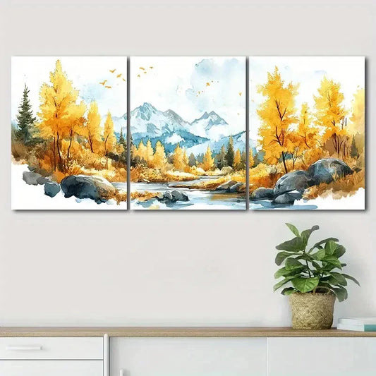 3pcs Mountain River Scene Nature Beauty Perfect Wall Art Set Canvas Framed 40x60cm - High Quality Print 100% Australian Made Wall Canvas Ready to Hang