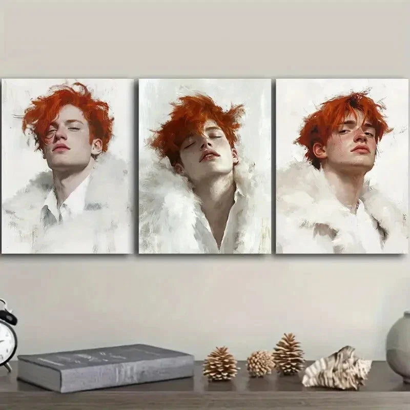 3pcs Featuring a Man with Red Hair Metal Print Ready to Hang Art