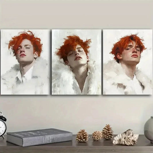 3pcs Featuring a Man with Red Hair Metal Print Ready to Hang Art