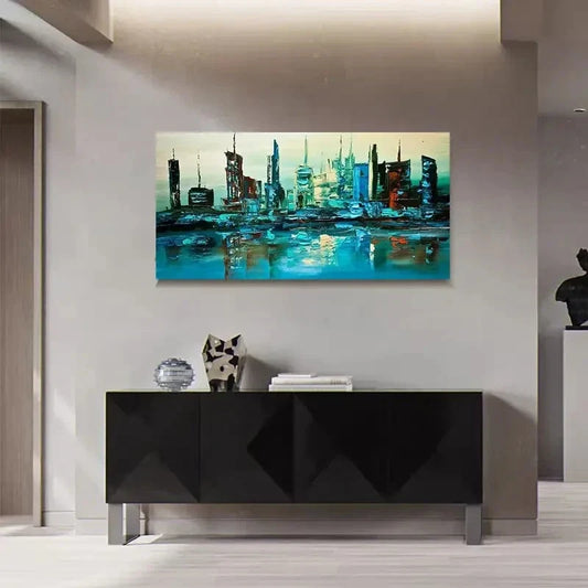 Urban Skyline Cityscape Vibrant Wall Art Canvas Office Home Room Framed 120x60cm