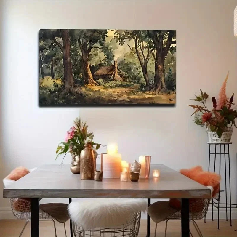 Rustic Cabin In Watercolor Wall Art Canvas Office Home Room Framed 120x60cm